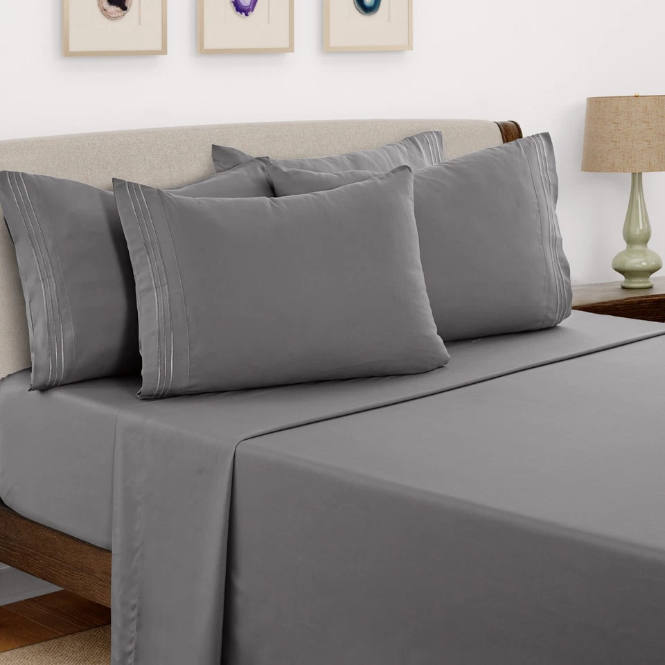 6 Piece Bed Sheet Set 1800 Series Microfiber Comfort Deep Pocket Hotel Bed Sheet