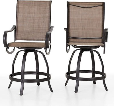 2 Piece Patio Bar Chairs Outdoor Swivel Bar Stools High Back Bistro Furniture