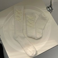 1 Paire Chaussettes Lolita Filles Nœud Papillon Faux Fourrure Hiver Mi-Mollet
