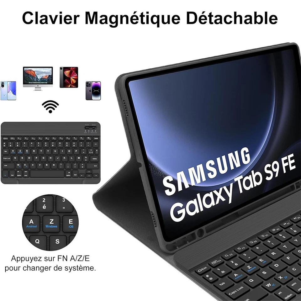 Coque pour Samsung Galaxy Tab S9/S9 FE S10 FE A9 avec Clavier Français Bluetooth - Bild 2 von 4