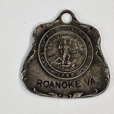 Virginia State Seal Watch Fob Medal Roanoke VA Souvenir Pendant History Vtg
