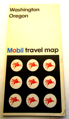 VTG 1970s Washington State Oregon Mobil Oil Travel Map Crater Lake Mt Rainier