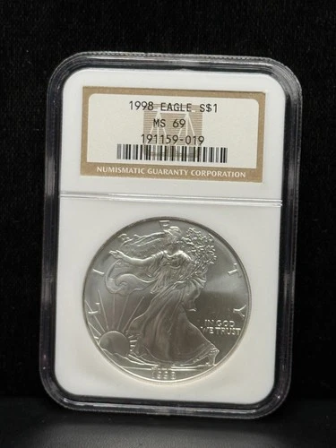 NGC MS69 1998 American Silver Eagle One Dollar Silver Coin -019