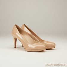 Stuart Weitzman Nude Aniline Patent Leather Rounded Toe Heels 3.5" size 8M