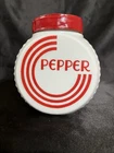 Vintage Anchor Hocking Vitrock Milk Glass Red Circle Pepper Shaker