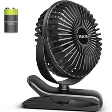 Portable Clip on Fan Rechargeable, 4 Speeds Small Battery Operated Fan, USB D...