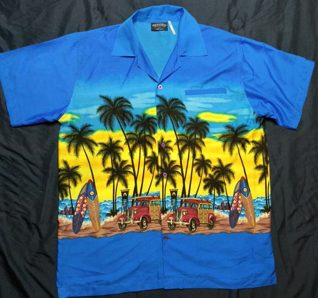 Pacific & Co Men's Summer Casual Hawaiian Shirt Short Sleeve Size L Made In USA
