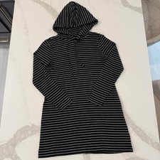 Lou & Grey Striped Hooded SoftKnit Sweater Dress Womens Small Black/White Preppy