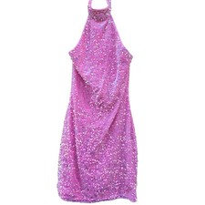 Small pink Sequin Halter Mini Dress Sleeveless Party Club Cocktail