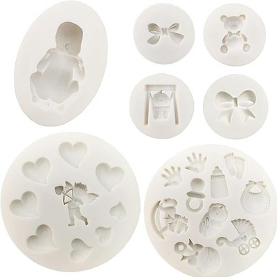 Lebensmittelechte Silikonformen 7 Stück - 3D Baby Designs für kreative Kuchen