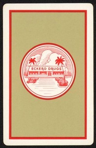 Vintage single playing card ECKERD DRUGS gold picturing drugstore palm tree cars