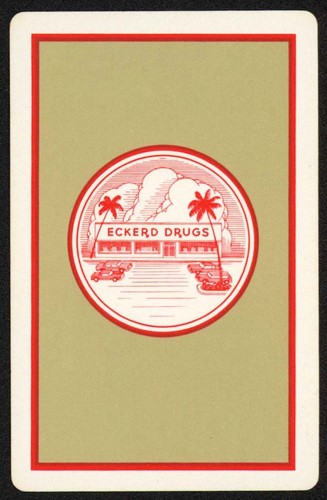 Vintage single playing card ECKERD DRUGS gold picturing drugstore palm tree cars