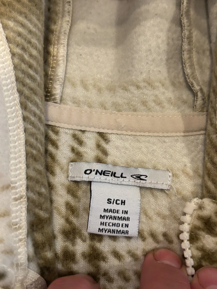 Sudadera con Capucha O'Neill Media Cremallera Polar Para Mujer Pequeña Beige Bolsillos a Cuadros Surfista Informal Foto 2 de 4