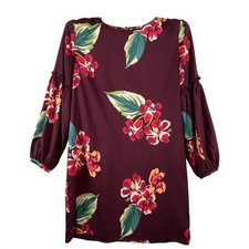 LOFT Womens Petite SP Mini Shift Dress Purple Floral Tropical 3/4 Sleeve Lined