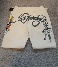 ED HARDY IVORY FLAME SKULL WIDE LEG SWEATPANTS WOMENS SIZE XL NWT