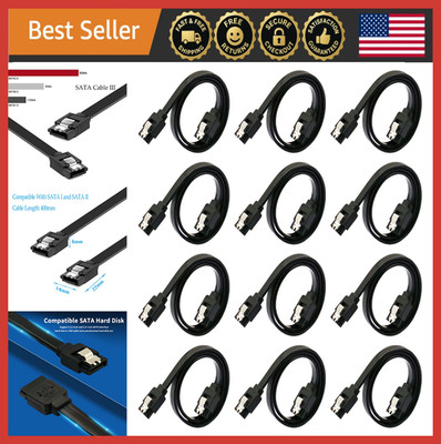 12-Pack SATA III 6Gbps Data Cables 16'' Black w/ Locking Latch for HDD SSD DVD