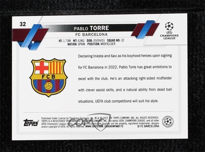 2022 Chrome UEFA Club Competitions Gold Lava Refractor Pablo Torre #32 Rookie RC - Image 2 of 2
