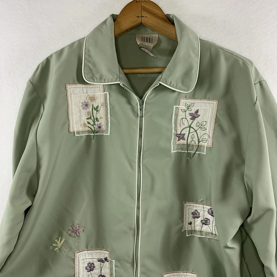 Chaqueta De Colección Teddi Para Mujer Patchwork Bordada Cuadrada Cremallera Pequeña Abuela Costera Foto 2 de 4