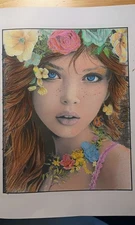 1 of 1 Hand colored portrait of beautiful girl on paper with colored pencil
