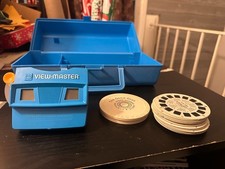 View Master Vintage Lot Blue Case, 2 3D Viewfinders 14 Vintage Reels READ