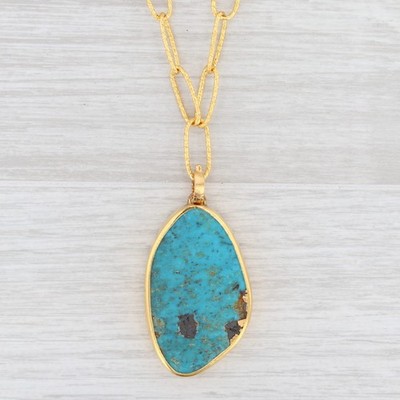 New Nina Wynn Turquoise Pendant 17.5'' Necklace Sterling Gold Vermeil