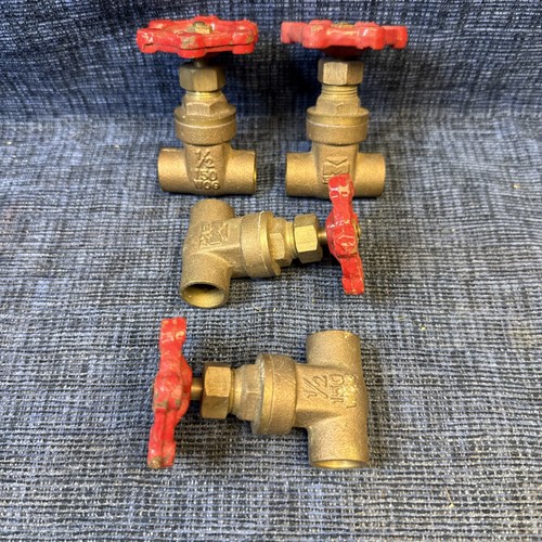 (4) 100-453 Brass Sweat Solder Gate Valve Mueller B & K 1/2" inch