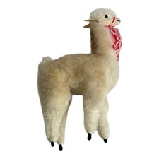 Vintage Llama Alpaca Plush Doll Figure Real Wool Fur 8 Handmade Folk Art