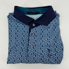 Greyson Mens Large Blue Geometric AOP Performance Golf Polo Shirt Stretch