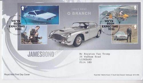 GB ROYAL MAIL FDC FIRST DAY COVER STAMP SHEET 2020 JAMES BOND TALLENTS PMK