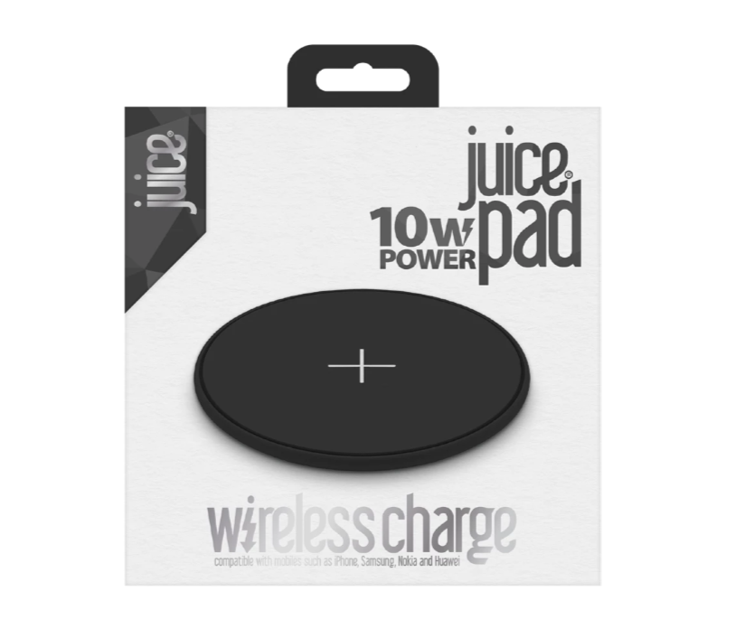 JUICE 10W QI ENABLED WIRELESS CHARGING PAD - BLACK - NEW DAMAGED BOX