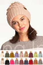 C.C Exclusive Women Soft Warm Knitted Handmade Bobble Knit Beanie Hat with Pom