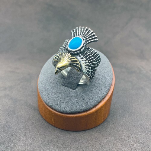 925 Sterling Silber verstellbarer Adler 3D Figur Herren Ring. " Türkis Stein. - Bild 2 von 6