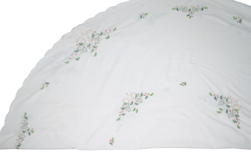 Vintage Round Tablecloth 8 Napkins Table Linen White Embroidered Holly Handmade - Picture 3 of 11