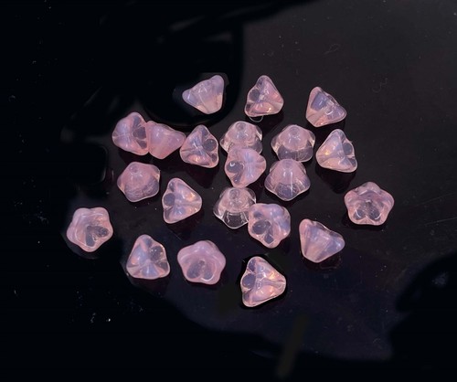 20 Czech Glass Baby Bell Flower Beads - Light Milky Pink 8x6mm - Picture 4 of 5
