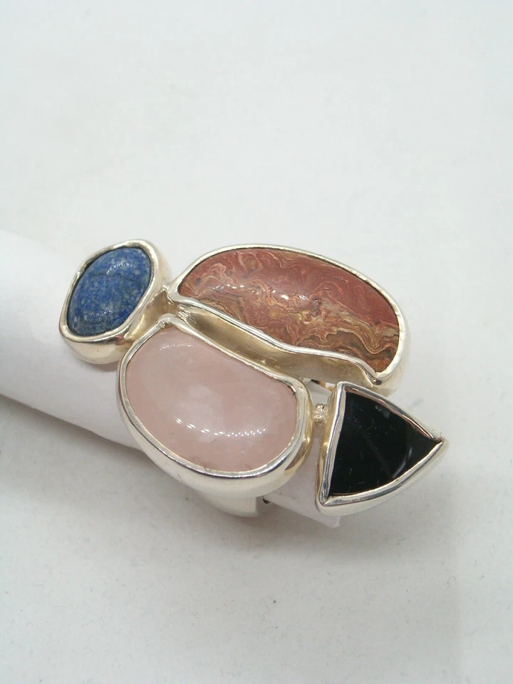 ANELLO in ARGENTO 925 con PIETRE DURE naturali:Quarzo Sodalite Diaspro Ossidiana - Immagine 2 di 4