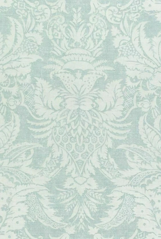 Thibaut Curtain Fabric 'CHARDONNET DAMASK' 2.7 METRES (270cm) AQUA Linen Blend - Image 2 of 4