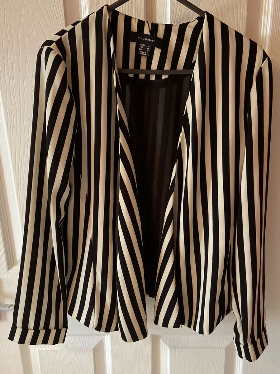 Women s Primark Stripe Blazer Jacket Size 8 New With Tags Black and Cream