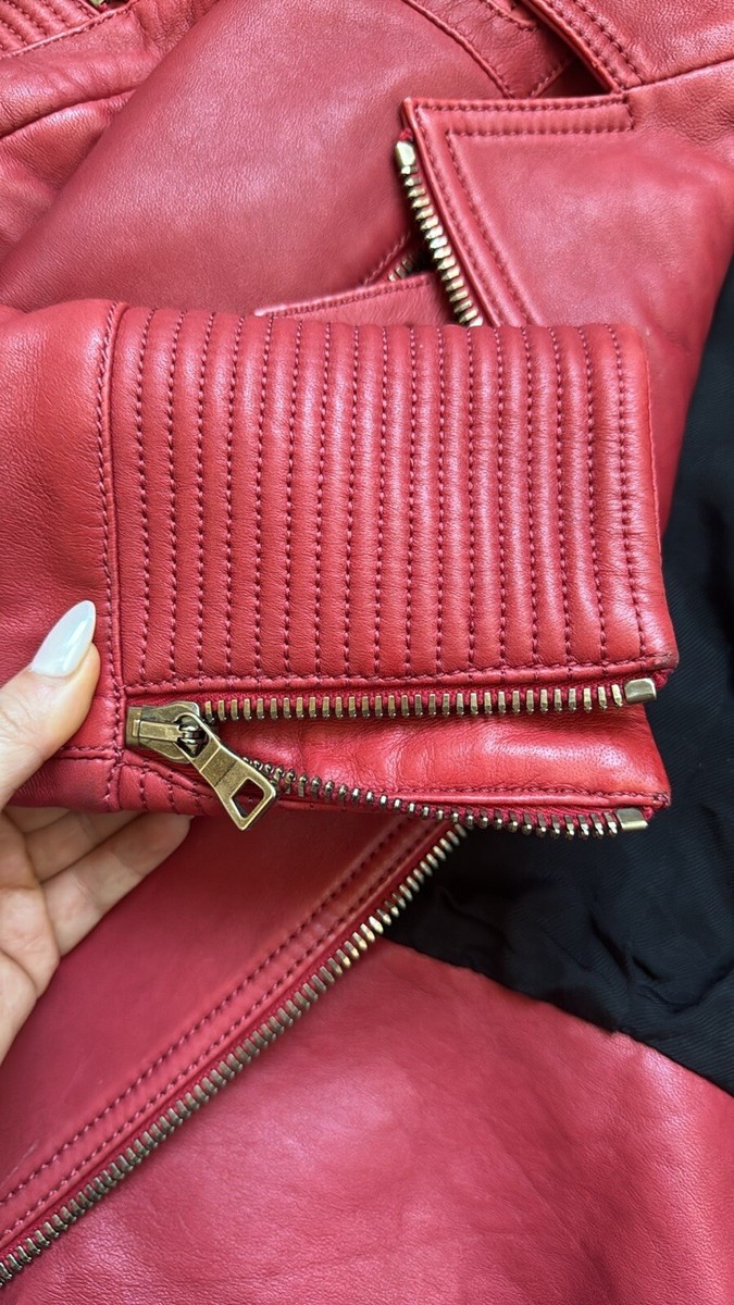 Balmain Red Leather Moto Jacket | eBay