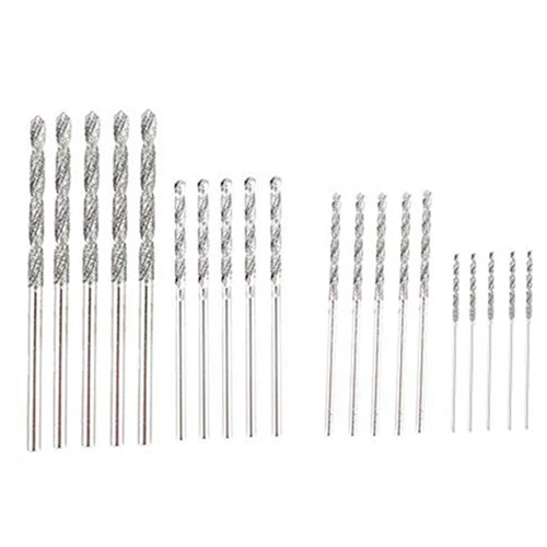 Diamond Drill Bit Set 20 Pieces 4 Sizes 1mm 1.5mm 2mm 2.5mm Twist Tip Jewelry