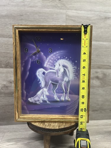Orologio da parete vintage unicorno arte retrò anni 80 vetro incorniciato decorazione camera da letto 11x14 usato in ottime condizioni! - Foto 12 di 13
