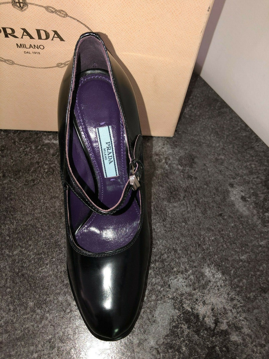 【送料&関税込】Prada Purple Leather Pumps Prada Purple Glossy Leather Platform Peep-Toe Heels Size 8.5