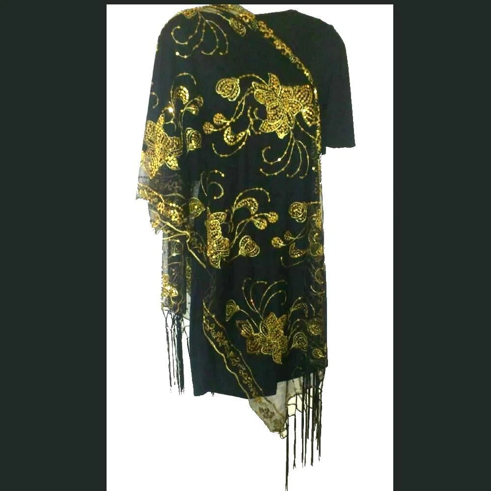 Stola Sciarpa Foulard Stola Sciarpa Bollywood In Tessuto Indiano - Dupatta Sari Goa Hippie, 98 Cm X 190 Cm Mala Tibetano Antico