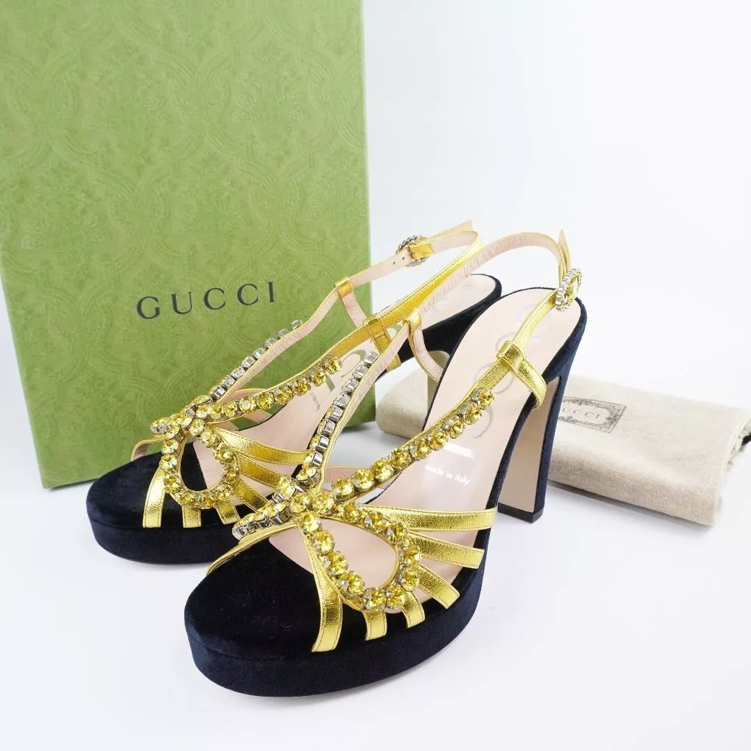 Sandales à talons cristal GUCCI mules escarpins chaussures femme pointure EU 39 or neuf