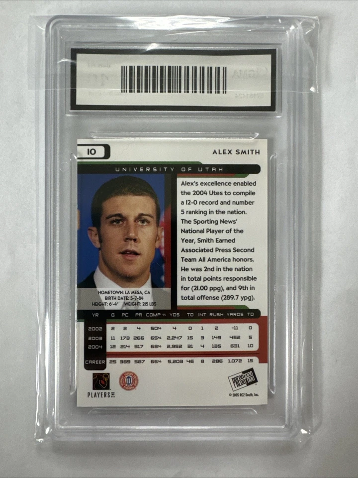 2005 Alex Smith Press Pass Rookie Card RC #10 Graded 8 GMA - Image 2 of 2