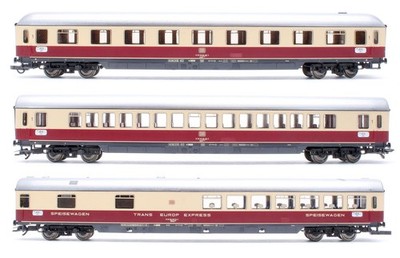 ROCO ''HO'' SPUR 44120 3ER SET DB PURPURROT CREME 1. KLASSE/SPEISWAGEN REISEBUSSE