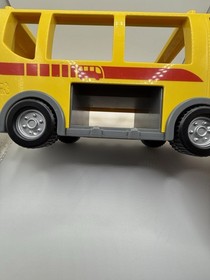 Lego Duplo LARGE YELLOW SCHOOL BUS Vehicle Blocks Luggage Engine Doors vintage 