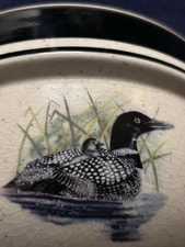 Loon Lake Folkcraft Stoneware by Scotty Z- 4 lg Loon w/Loonlet  Design Bowls
