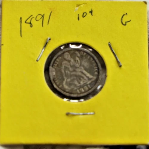 1891 US Seated Liberty Dime 10c VG (Cleaned, Retoned)