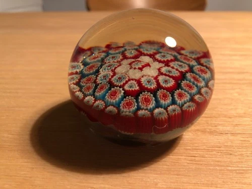 VINTAGE FLORAL RED CANE MURANO MILLEFIORI PAPERWEIGHT