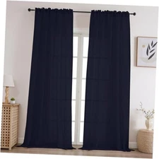  Sheer Curtains Panels for Living Room 54"W x 63"L (Pack of 2) Navy Blue